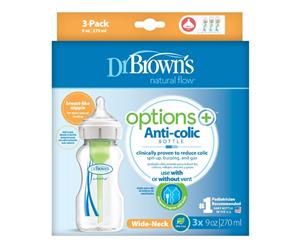 Dr Brown's Options PLUS Wide Neck Baby Bottle 270ml 3pk