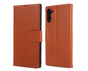 For Samsung Galaxy Note 10 Case Brown Cowhide Genuine Leather Flip Wallet Cover
