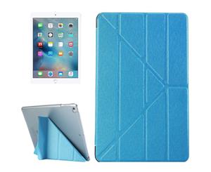 For iPad 20182017 9.7in CaseElegant Silk Textured 3-folding Leather CoverBlue