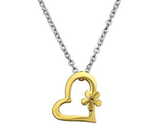 Gold Plated Steel Flower Heart Necklace