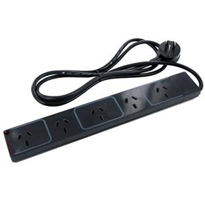HPM Black Surge Protected 5 Outlet Powerboard With Switch