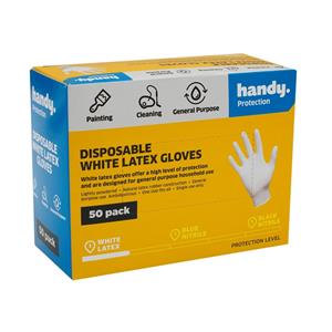 Handy White Disposable Latex Gloves - 50 Pack