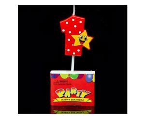 Happy Star Birthday Toppers Candles - number 1 Red Birthday Candle