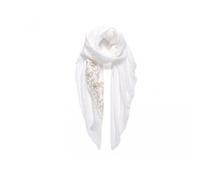 Intrigue Womens/Ladies Golden Floral Embroidered Square Scarf (White) - JW489