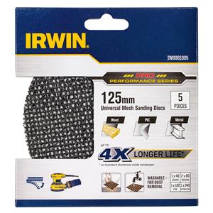 Irwin 125mm Mixed Grit Orbital Sanding Disc - 5 Pack (40 80 80 120 240)
