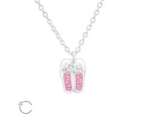 Kids Silver Ballerina Shoes Necklace Swarovski Crystals Light rose