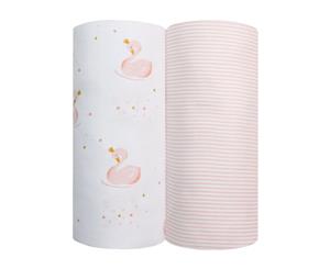 Living Textiles 2-pack Jersey Wrap(120 x 120cm) Swan Princess/Pink Stripe