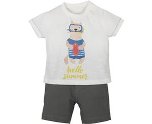 Mamino-Baby-Boy-Karl-White and Khaki-Bermuda and Short Sleeves Tee Shirt 2 Pieces Set