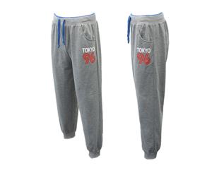 Men's Skinny Jogger Track Pants Cuff Trousers Trackies Sweat Pants - TOKYO 96 - Light Grey