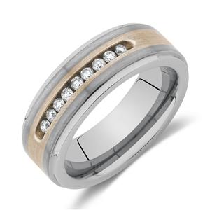 Men's Ring with 0.27 Carat TW of Diamonds in Grey Tungsten & Sterling Silver