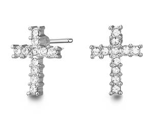 Mestige Cross Earrings w/ Swarovski Crystals - Silver
