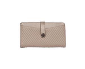 Mocha Chevron Clip Leather Wallet - Taupe