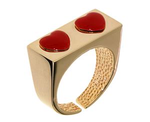Nadine S Double Heart Ring - Gold/Red