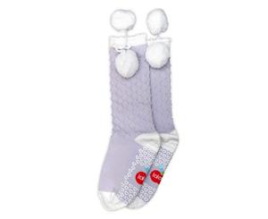 Oobi Girls' Knee High Lilac with Snow Pom Pom Socks