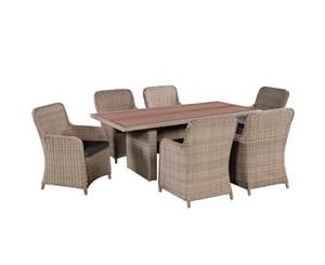 Outdoor Dining Set 13 Piece Poly Rattan Brown and Grey Table Armchairs