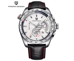 PAGANI Men's Watch Casual Leather Strap Wristwatch Waterproof Chronograph Date-Day Watch