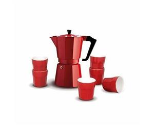 Pezzetti Red Coffee Maker Percolator Espresso Peculator with 6 Cups Set