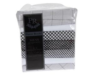 Pierre Roche Mens 100% Cotton Patterned Handkerchief (7 Pack) (Grey/White/Black) - HAND117