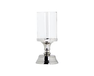 REBECCA 27cm Tall Hurricane Lamp with Round Base and Polished Nickel Stand