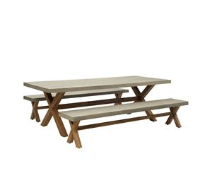 Rhodes 2.4M Poly Cement Dining Table With Bench Seats - Outdoor Polycement Dining Settings