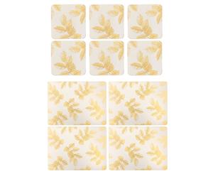 Sara Miller Etched Leaves Light Grey Placemats and Coasters Set