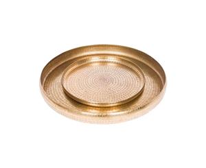 Set of 2 LENNOX Round 40 and 60cm Wide Serving Trays - Hammered Antique Brass Finish