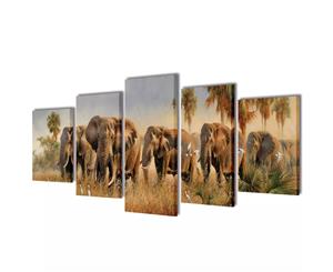 Set of 5 Elephant Canvas Prints Framed Wall Art Decor Painting 100x50cm Bedroom