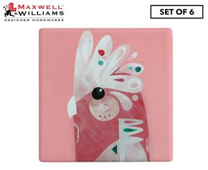 Set of 6 Maxwell & Williams Pete Cromer Ceramic Square Tile Drink Coasters - Galah