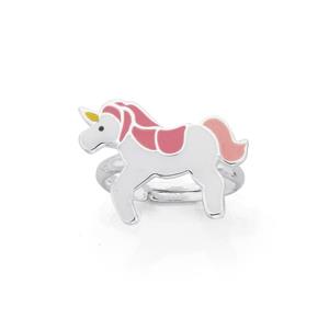 Silver Pink Enamel Unicorn Ring