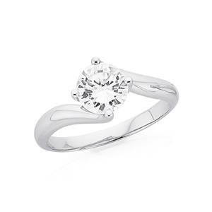 Silver Twist CZ Solitaire Ring