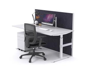 Single Sided Electric T Sit Stand Workstation - White Frame [1800L x 800W] - white ash fabric