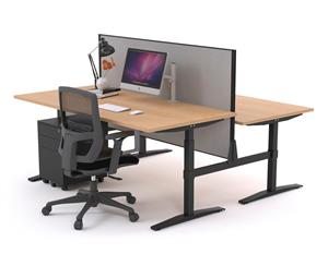 Stand Up - Manual Height Adj T Workstation Black Frame [1800L x 800W] - maple city fabric