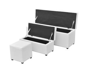 Storage Bench Footrest Set 3 Piece Artificial Leather White Organiser
