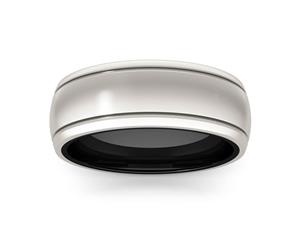 Two Tone Titanium Dome Center with Step Edges 8mm Wedding Band