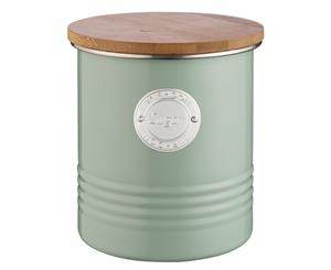 Typhoon 1L Sage Metal Tin Sugar Canister Container Storage Jar w Bamboo Wood Lid