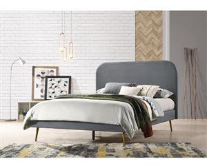 Velvet Fabric Bed Frame Solid Wood With Metal Legs Double Queen King in Light Grey