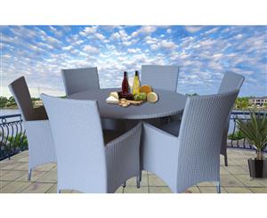 White Victoria 6 Seater Round Wicker Outdoor Dining Set With Coffee Cushion Cover