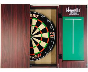 Winmau Blade 5 FIVE Dart Board & Formula Mahogany Cabinet + 6 x Darts SET