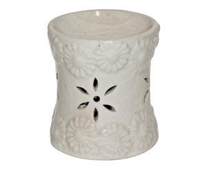 10cm Ceramic Oil Burner Beige Glazed Flower Design Fragrant Aroma - Cream