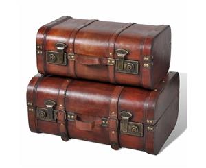 2x Wooden Treasure Chests Vintage Brown Storage Box Organiser Case