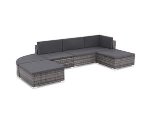 6 Pieces Garden Lounge Set with Cushions Poly Rattan Grey Sofa Set