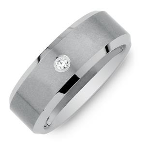 8mm Men's Diamond Set Ring in Grey Tungsten