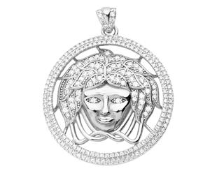 .925 Iced Out Sterling Silver Pendant - MEDUSA Medaillon - Silver