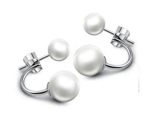 .925 Sterling Silver Deuce Silver Pearl Earrings-Silver/Pearl White