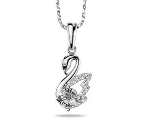 .925 Sterling Silver Sparkling Swan Pendant-Silver/Clear