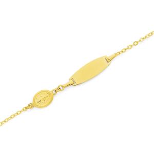 9ct Gold 14cm Oval I.D. Mary Medal Cable Bracelet