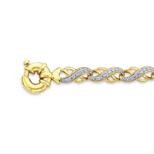 9ct Gold 19cm Cubic Zirconia Infinity Link Bolt Ring Bracelet