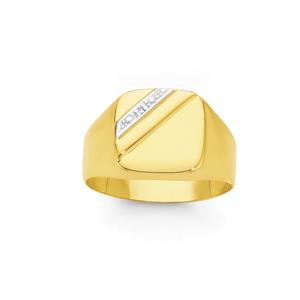 9ct Gold Square Diamond Corner Signet Ring