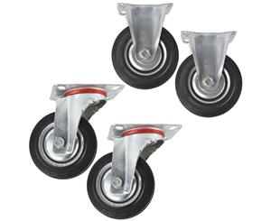 AB Tools 4" (100mm) Rubber Fixed and Swivel Castor Wheel Trolley Caster (4 Pack) CST03_04