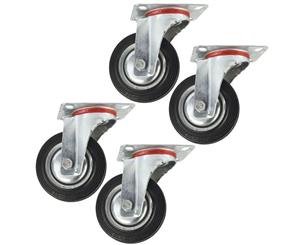 AB Tools 4" (100mm) Rubber Swivel Castor Wheels Trolley Furniture Caster (4 Pack) CST04